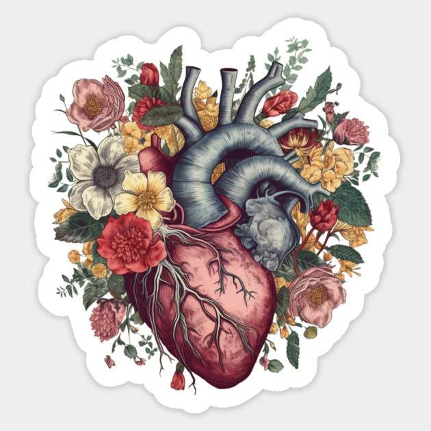 Floral Covered Human Heart, Love Flowers Sticker by logiamerch