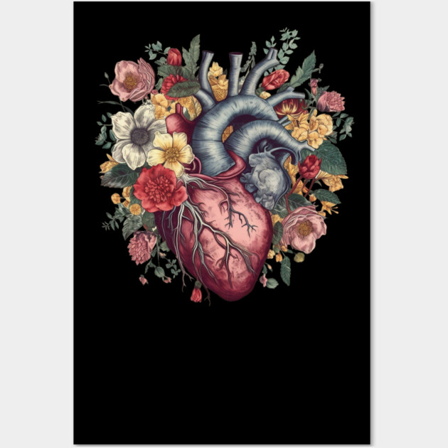 Floral Covered Human Heart, Love Flowers Wall Art by logiamerch