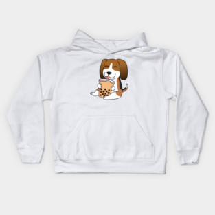 Basset Hound Drinking Bubble Tea Kids Hoodie