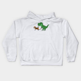 T Rex Dinosaur Walking Basset Hound Kids Hoodie