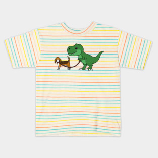 T Rex Dinosaur Walking Basset Hound Kids T-Shirt
