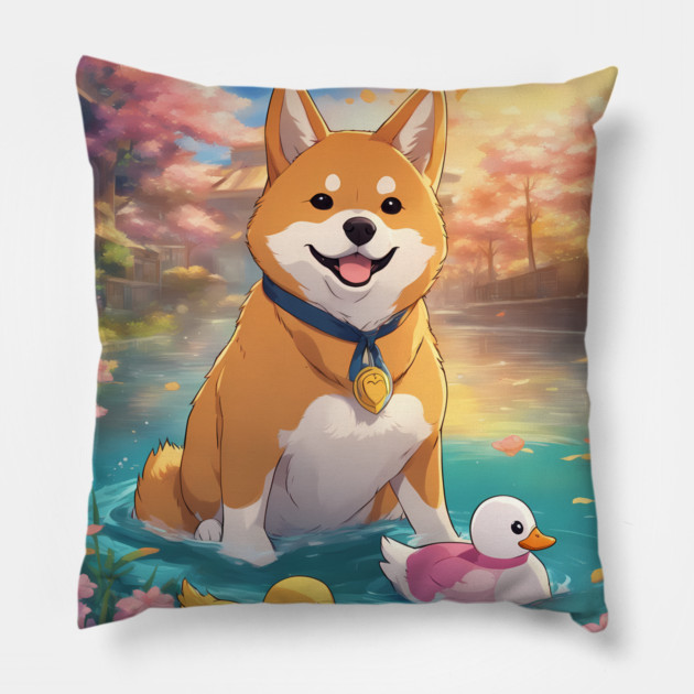 Shiba cute adventure Pillow by animegirlnft