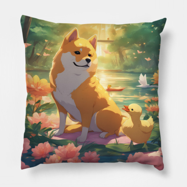Shiba Alegre Pegadiza Pillow by animegirlnft