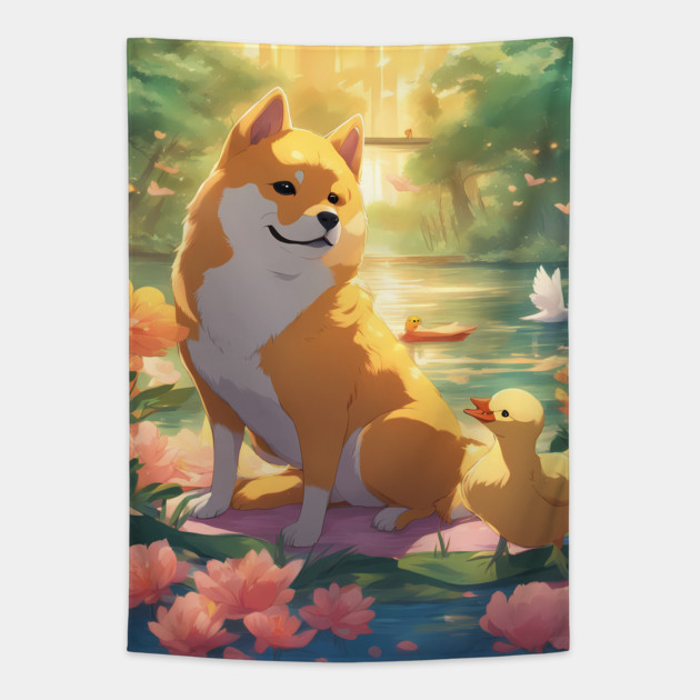 Shiba Alegre Pegadiza Tapestry by animegirlnft
