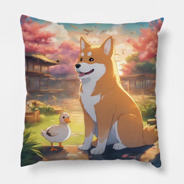 Playful Nature of Shiba dogs Pillow by animegirlnft