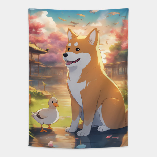 Playful Nature of Shiba dogs Tapestry by animegirlnft