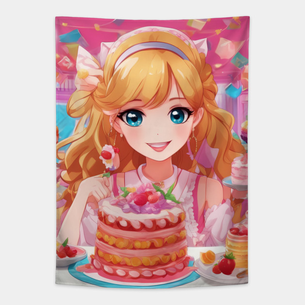 Anime Cake Adventures Tapestry by animegirlnft