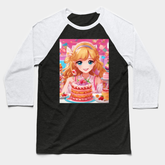 Anime Cake Adventures Baseball T-Shirt by animegirlnft