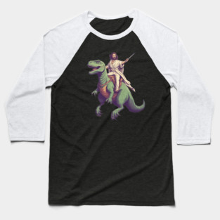 Jesus riding t rex, Funny Christian Design Baseball T-Shirt