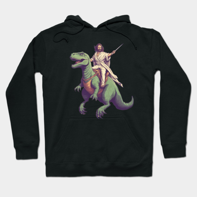 Jesus riding t rex, Funny Christian Design Hoodie by logiamerch