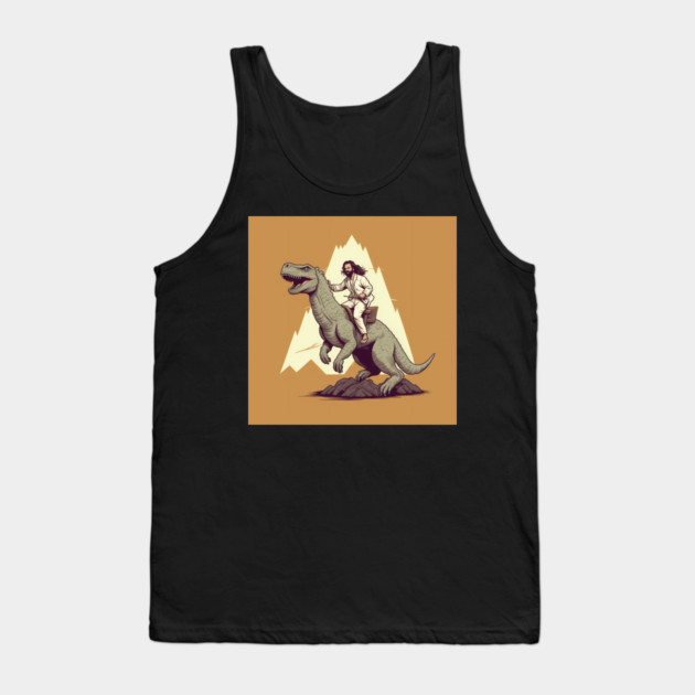 Jesus riding t rex, Funny Christian Design Tank Top by logiamerch