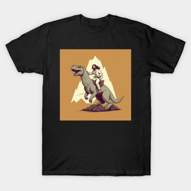 Jesus riding t rex, Funny Christian Design T-Shirt by logiamerch