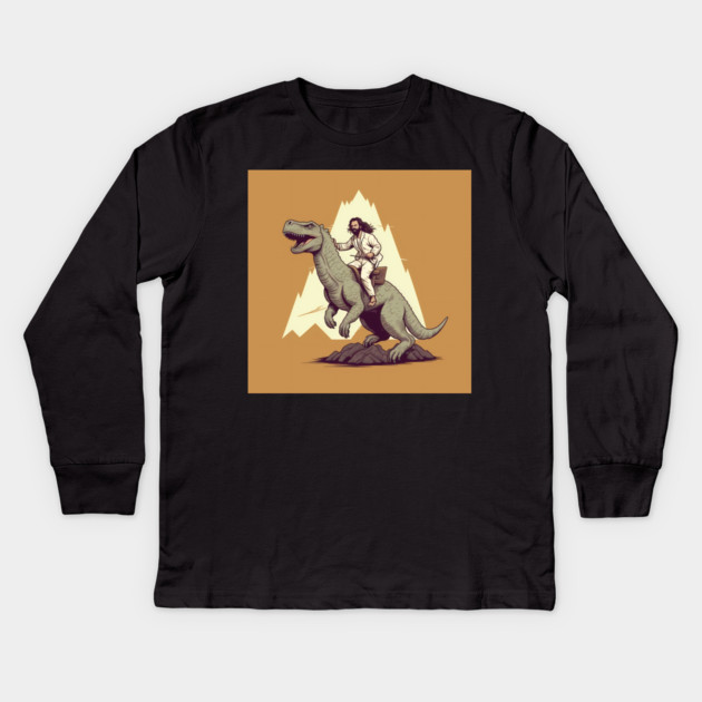 Jesus riding t rex, Funny Christian Design Kids Long Sleeve T-Shirt by logiamerch
