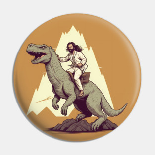 Jesus riding t rex, Funny Christian Design Pin
