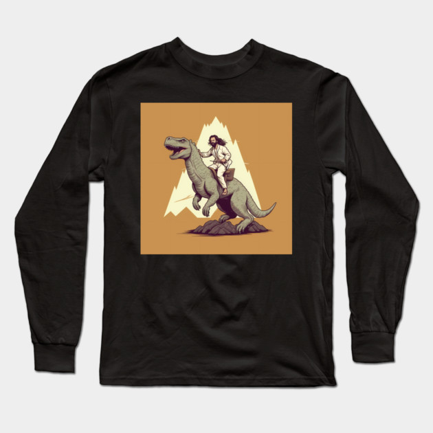 Jesus riding t rex, Funny Christian Design Long Sleeve T-Shirt by logiamerch