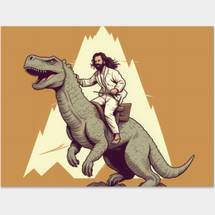 Jesus riding t rex, Funny Christian Design Posters and Art