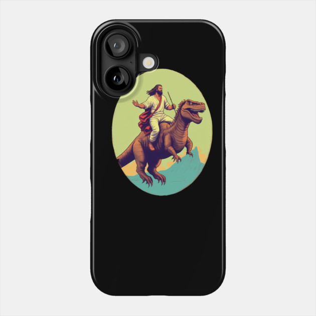 Jesus riding t rex, Funny Christian Design Phone Case by logiamerch
