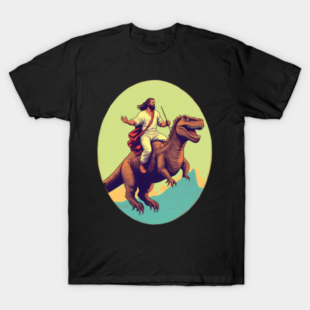 Jesus riding t rex, Funny Christian Design T-Shirt by logiamerch