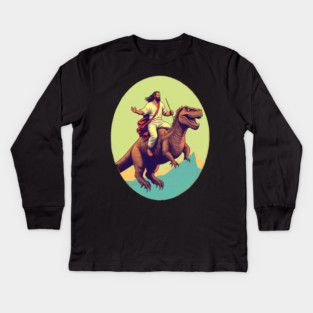 Jesus riding t rex, Funny Christian Design Kids Long Sleeve T-Shirt