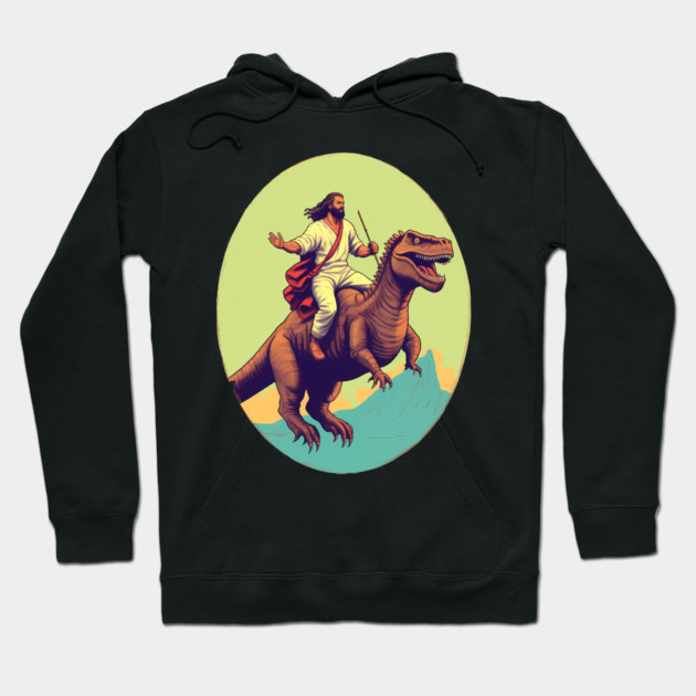Jesus riding t rex, Funny Christian Design Hoodie by logiamerch