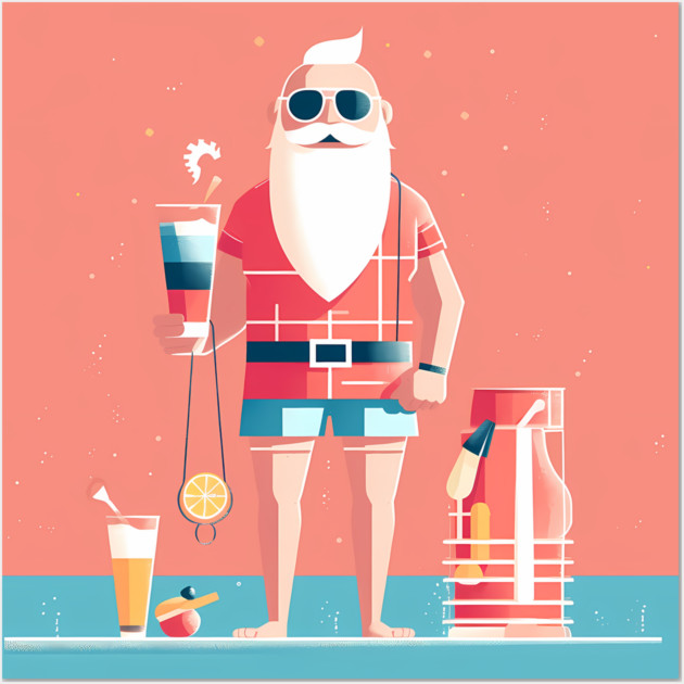 Funny Santa Tropical Christmas Wall Art by logiamerch