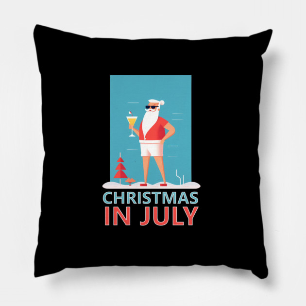 Xmas in July, Funny Santa Tropical Christmas Pillow by logiamerch