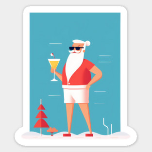 Funny Santa Tropical Christmas Sticker