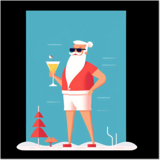 Funny Santa Tropical Christmas Posters and Art