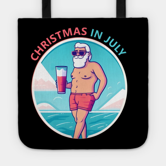 Xmas in July, Funny Santa Tropical Christmas Tote by logiamerch