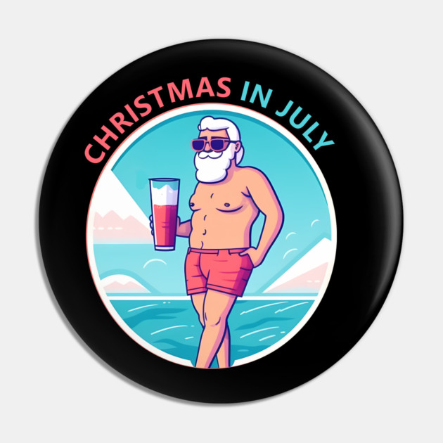 Xmas in July, Funny Santa Tropical Christmas Pin by logiamerch