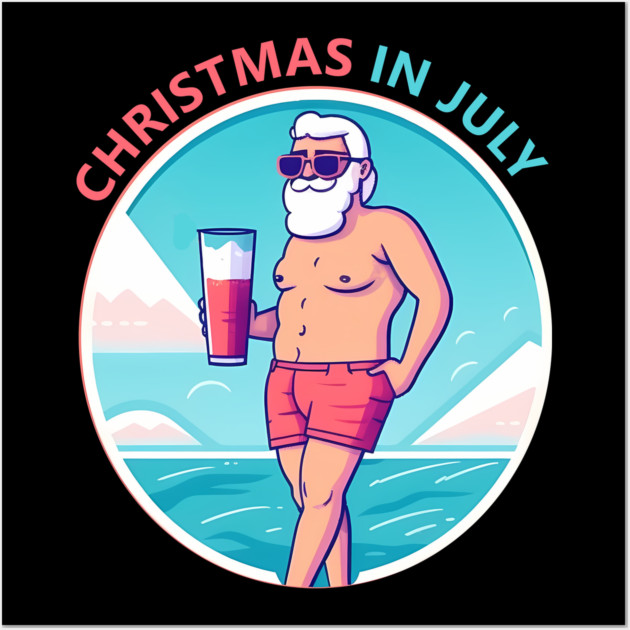Xmas in July, Funny Santa Tropical Christmas Wall Art by logiamerch