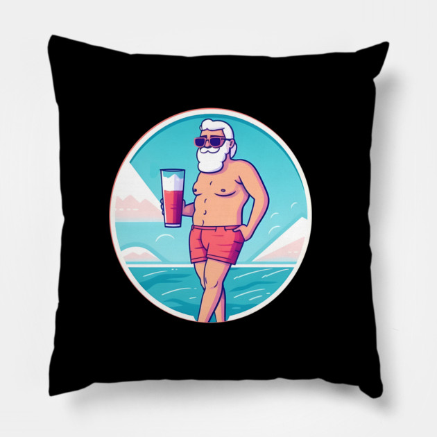Funny Santa Relaxing, Tropical Christmas Pillow by logiamerch