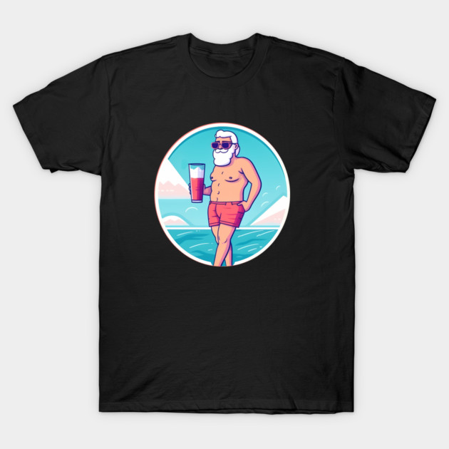 Funny Santa Relaxing, Tropical Christmas T-Shirt by logiamerch