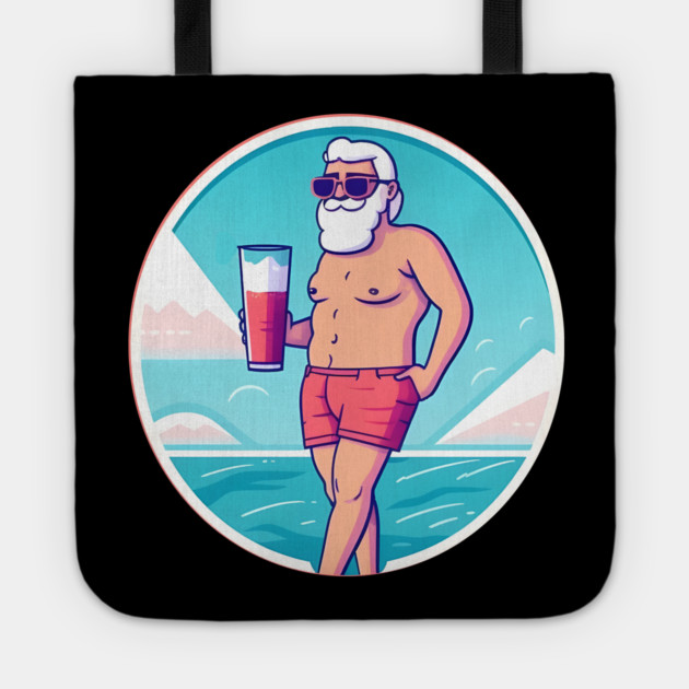 Funny Santa Relaxing, Tropical Christmas Tote by logiamerch