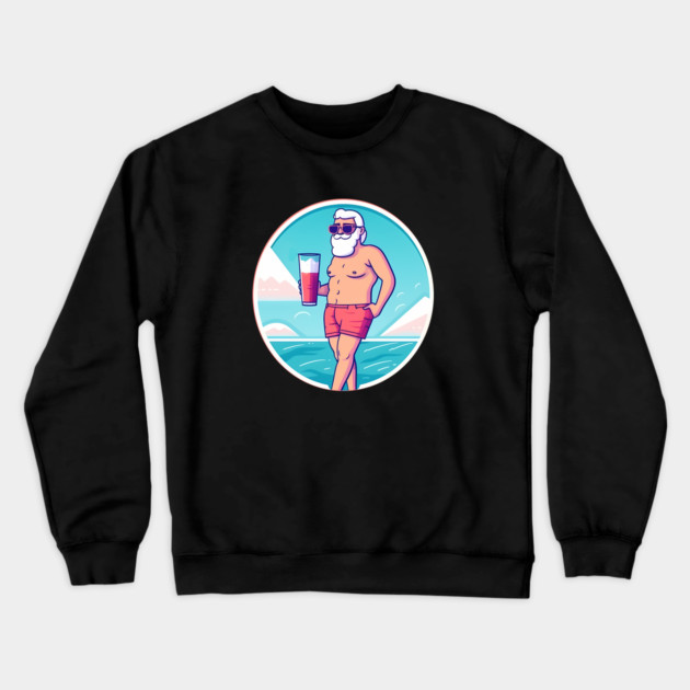 Funny Santa Relaxing, Tropical Christmas Crewneck Sweatshirt by logiamerch