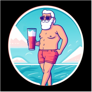 Funny Santa Relaxing, Tropical Christmas Posters and Art