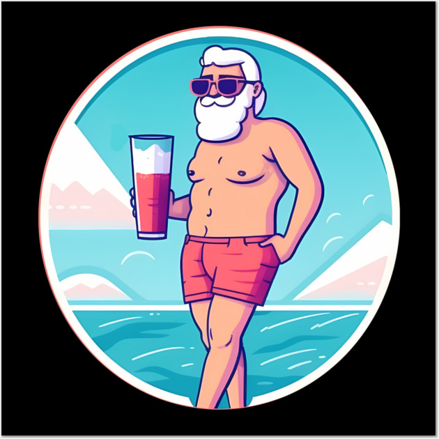 Funny Santa Relaxing, Tropical Christmas Wall Art by logiamerch