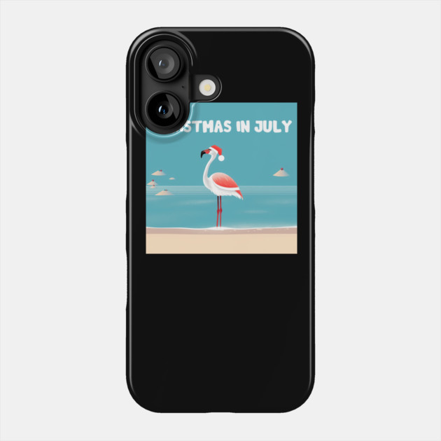 Xmas in July, Funny Flamingo Santa Tropical Christmas Phone Case by logiamerch