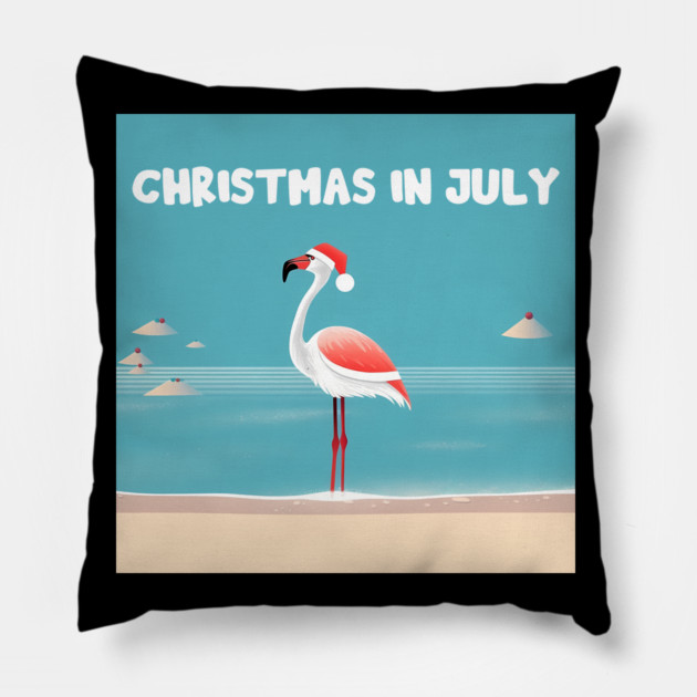 Xmas in July, Funny Flamingo Santa Tropical Christmas Pillow by logiamerch