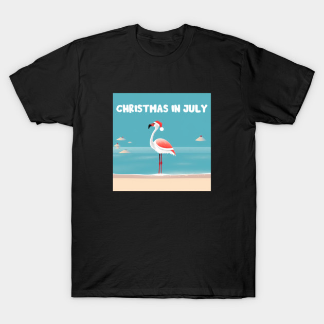 Xmas in July, Funny Flamingo Santa Tropical Christmas T-Shirt by logiamerch