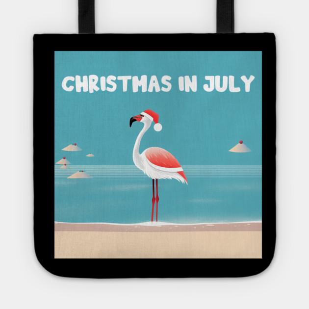 Xmas in July, Funny Flamingo Santa Tropical Christmas Tote by logiamerch