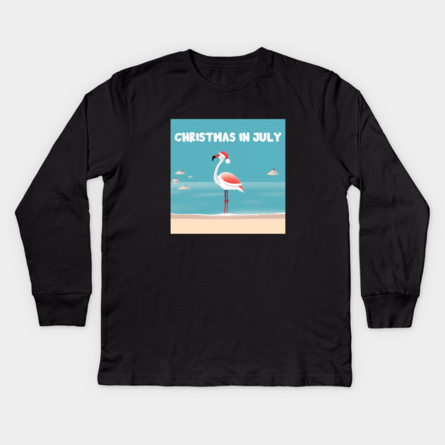 Xmas in July, Funny Flamingo Santa Tropical Christmas Kids Long Sleeve T-Shirt by logiamerch