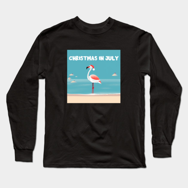 Xmas in July, Funny Flamingo Santa Tropical Christmas Long Sleeve T-Shirt by logiamerch
