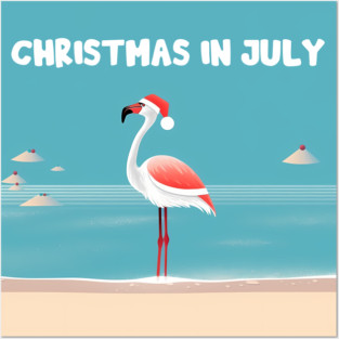 Xmas in July, Funny Flamingo Santa Tropical Christmas Posters and Art