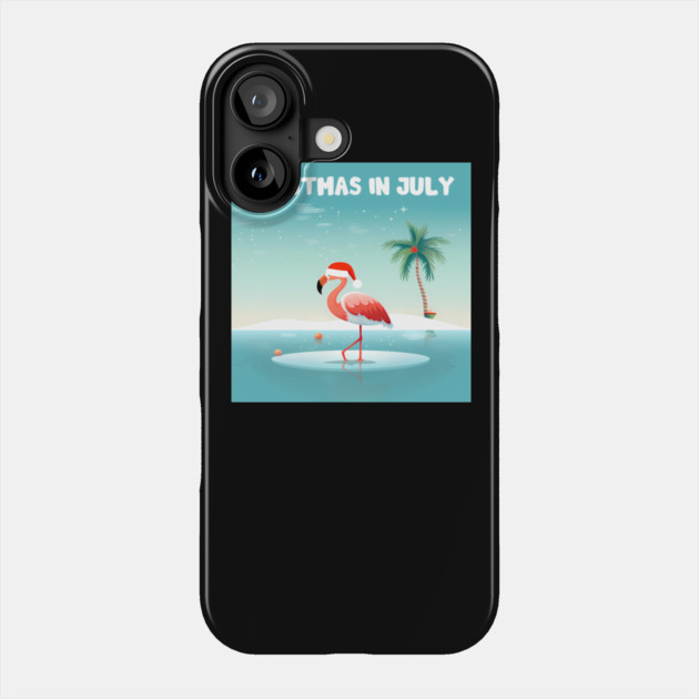 Xmas in July, Funny Flamingo Santa Tropical Christmas Phone Case by logiamerch