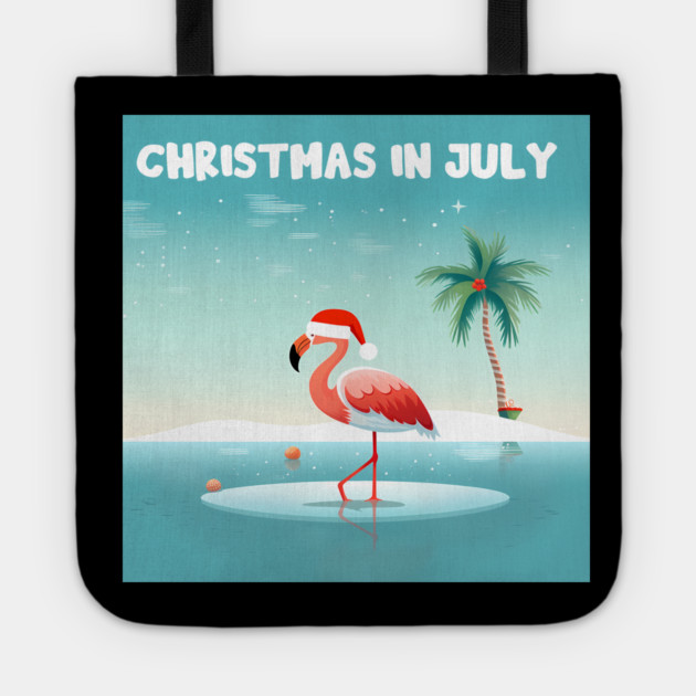 Xmas in July, Funny Flamingo Santa Tropical Christmas Tote by logiamerch