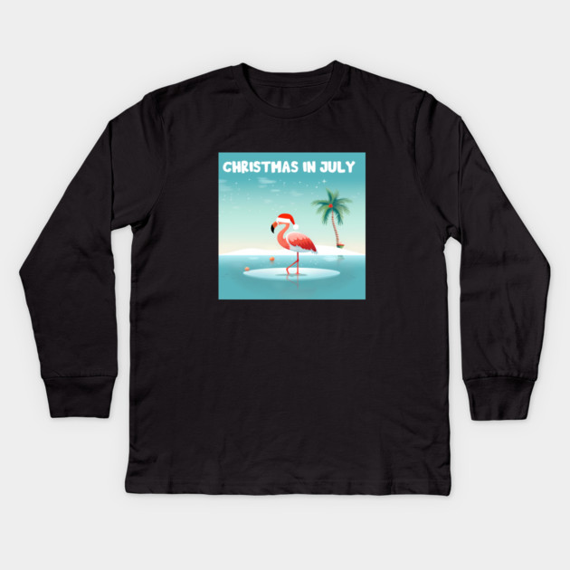 Xmas in July, Funny Flamingo Santa Tropical Christmas Kids Long Sleeve T-Shirt by logiamerch