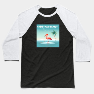 Xmas in July, Funny Flamingo Santa Tropical Christmas Baseball T-Shirt