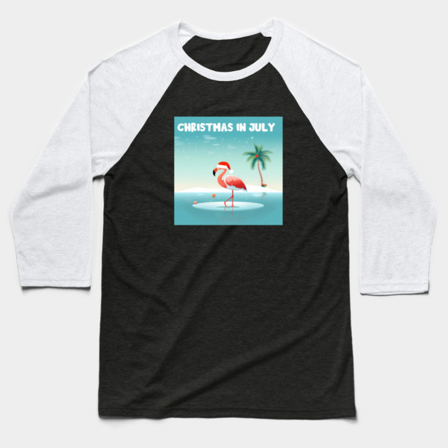 Xmas in July, Funny Flamingo Santa Tropical Christmas Baseball T-Shirt by logiamerch