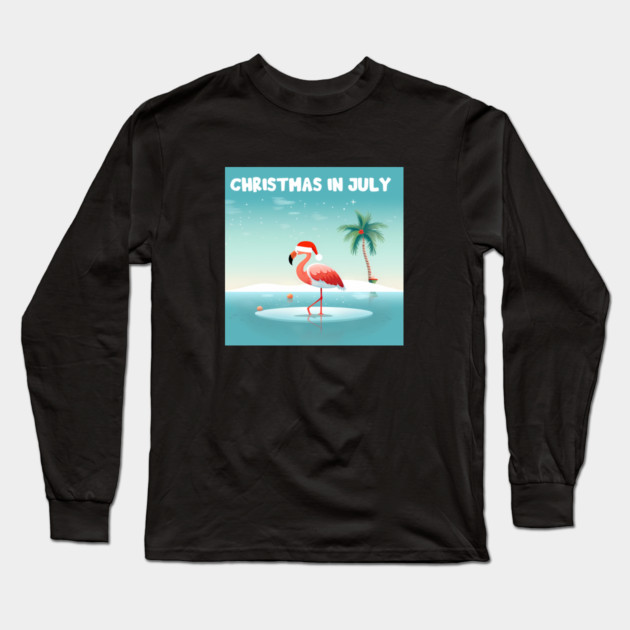 Xmas in July, Funny Flamingo Santa Tropical Christmas Long Sleeve T-Shirt by logiamerch